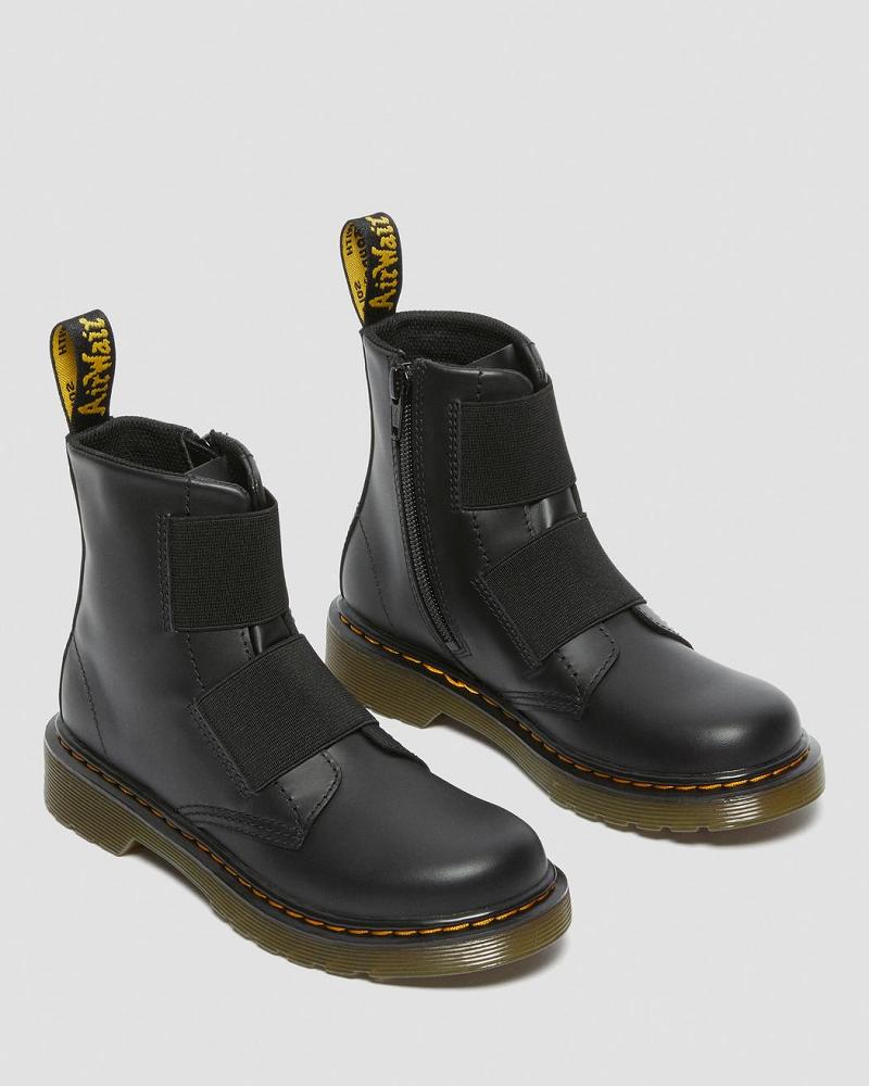 Dr Martens Junior 1460 Elastic Leren Veterlaarzen Kinderen Zwart | NL 149ZUT